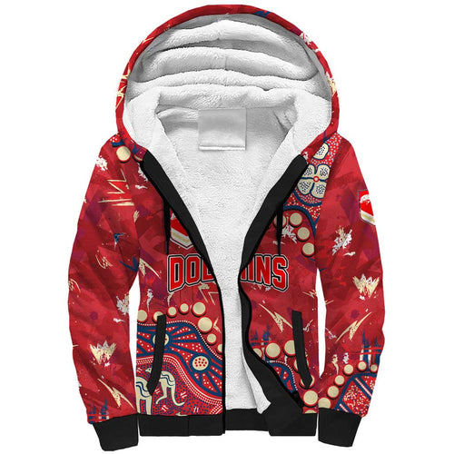 Personalized Dolphins Rugby Sherpa Hoodie Aboriginal Pattern with Graffiti Style Design