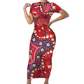 Personalized Dolphins Rugby Short Sleeve Bodycon Dress Aboriginal Pattern with Graffiti Style Design