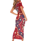 Personalized Dolphins Rugby Short Sleeve Bodycon Dress Aboriginal Pattern with Graffiti Style Design