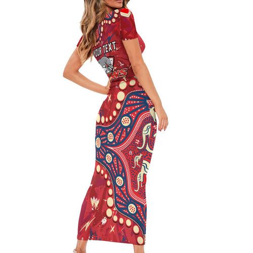 Personalized Dolphins Rugby Short Sleeve Bodycon Dress Aboriginal Pattern with Graffiti Style Design