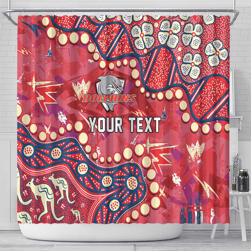 Personalized Dolphins Rugby Shower Curtain Aboriginal Pattern with Graffiti Style Design