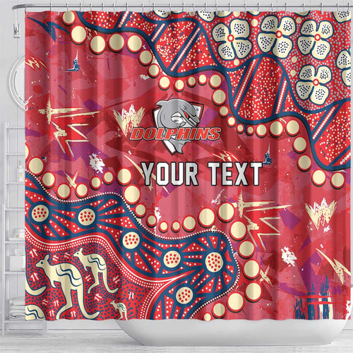 Personalized Dolphins Rugby Shower Curtain Aboriginal Pattern with Graffiti Style Design