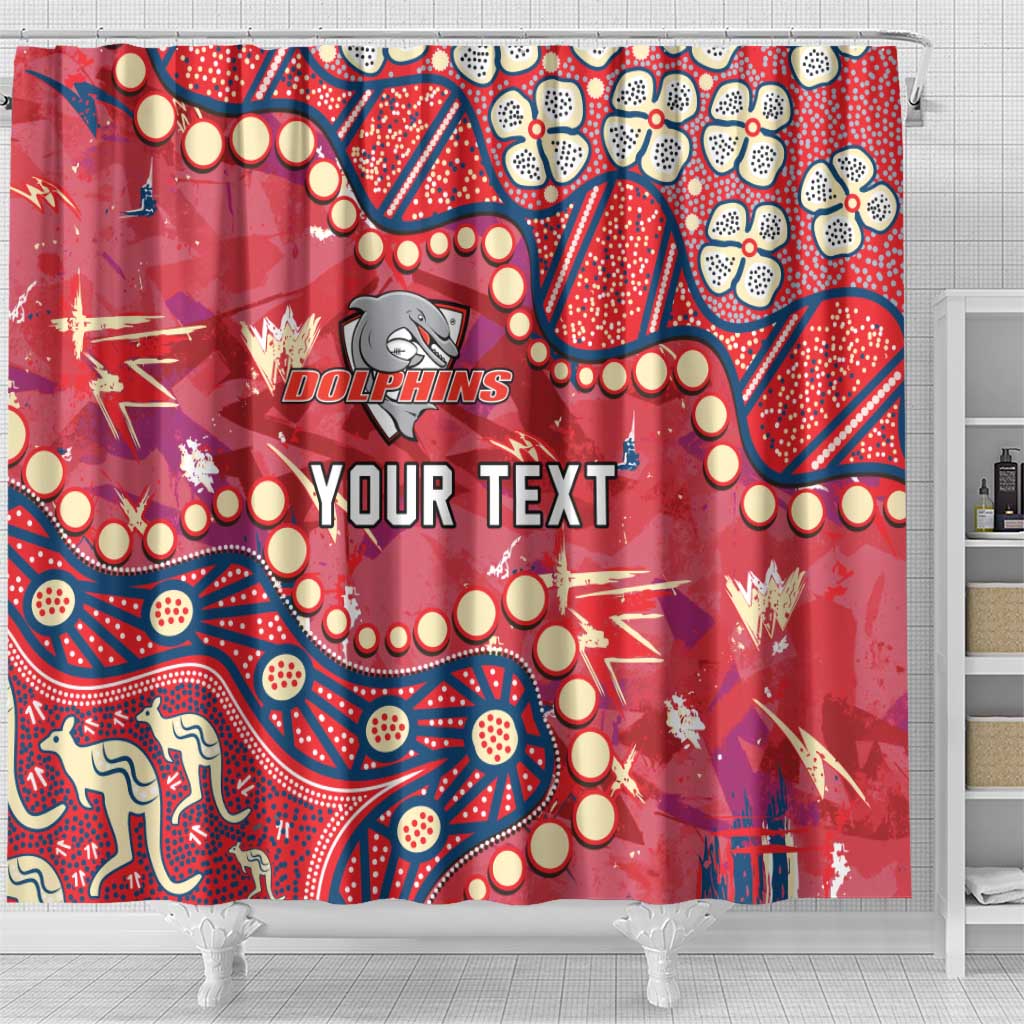Personalized Dolphins Rugby Shower Curtain Aboriginal Pattern with Graffiti Style Design