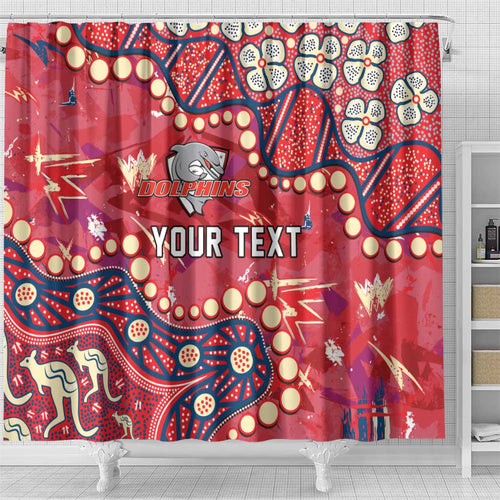 Personalized Dolphins Rugby Shower Curtain Aboriginal Pattern with Graffiti Style Design