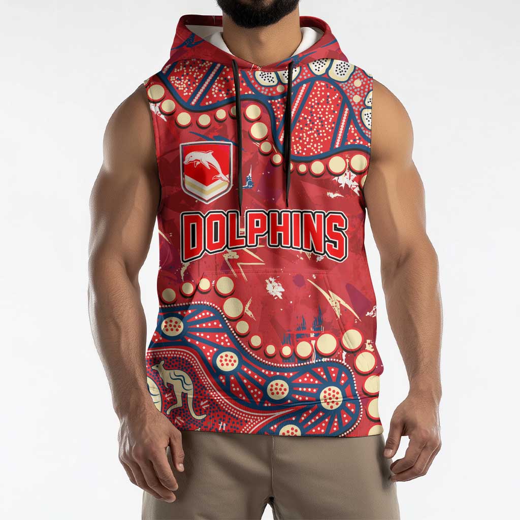 Personalized Dolphins Rugby Sleeveless Hoodie Aboriginal Pattern with Graffiti Style Design