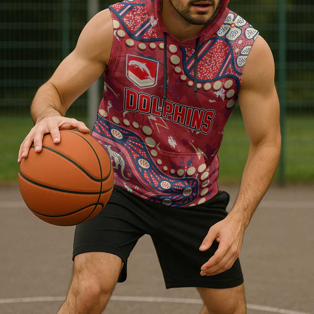 Personalized Dolphins Rugby Sleeveless Hoodie Aboriginal Pattern with Graffiti Style Design