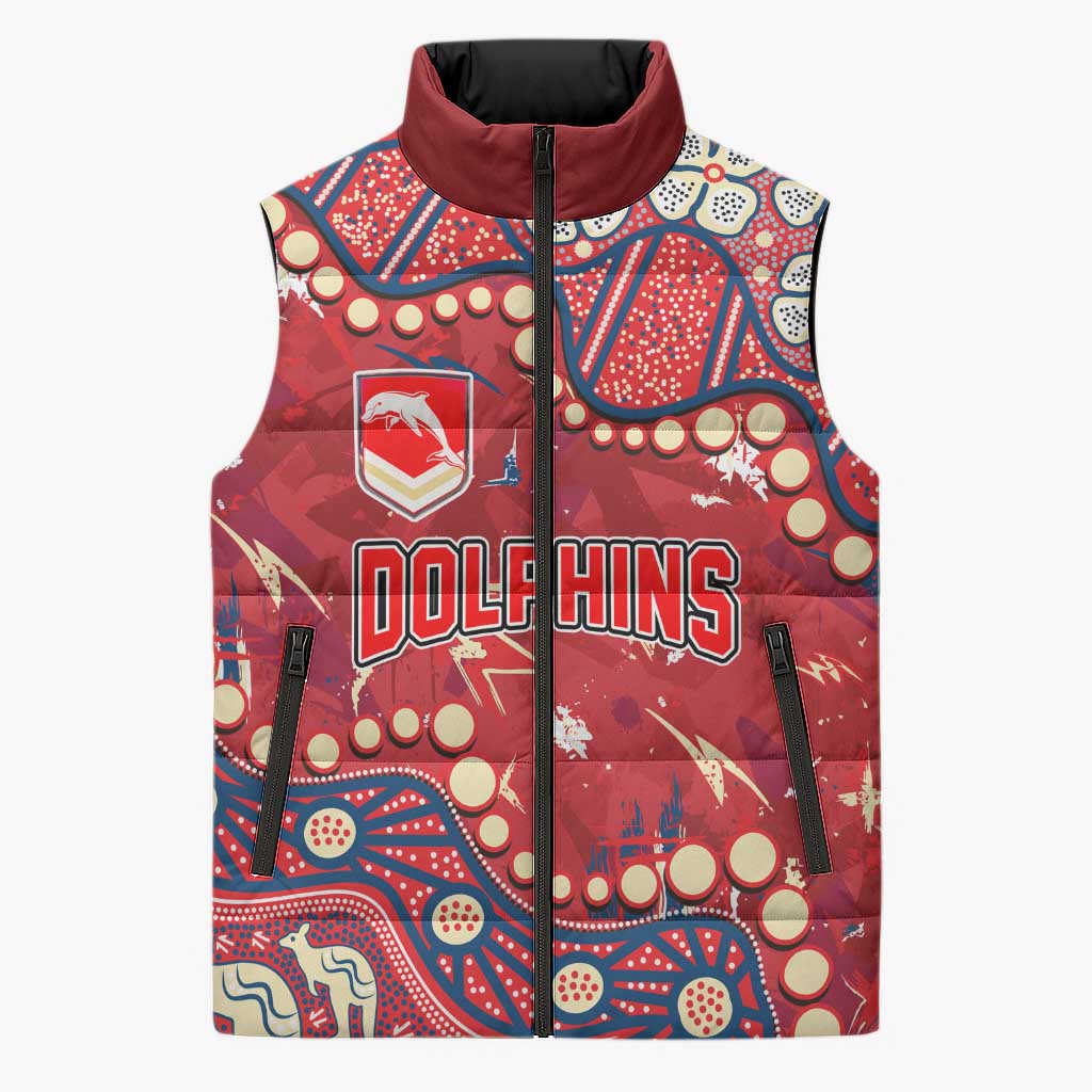 Personalized Dolphins Rugby Sleeveless Puffer Jacket Aboriginal Pattern with Graffiti Style Design