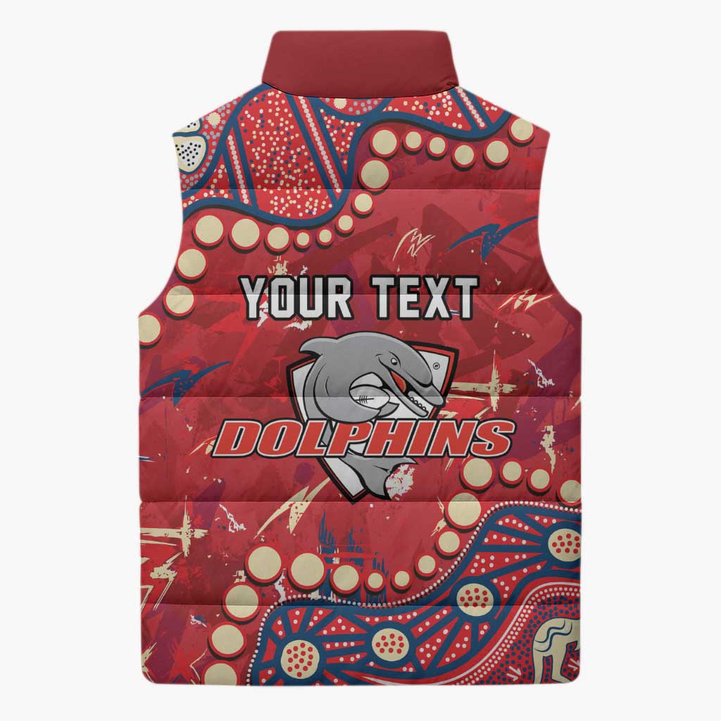 Personalized Dolphins Rugby Sleeveless Puffer Jacket Aboriginal Pattern with Graffiti Style Design