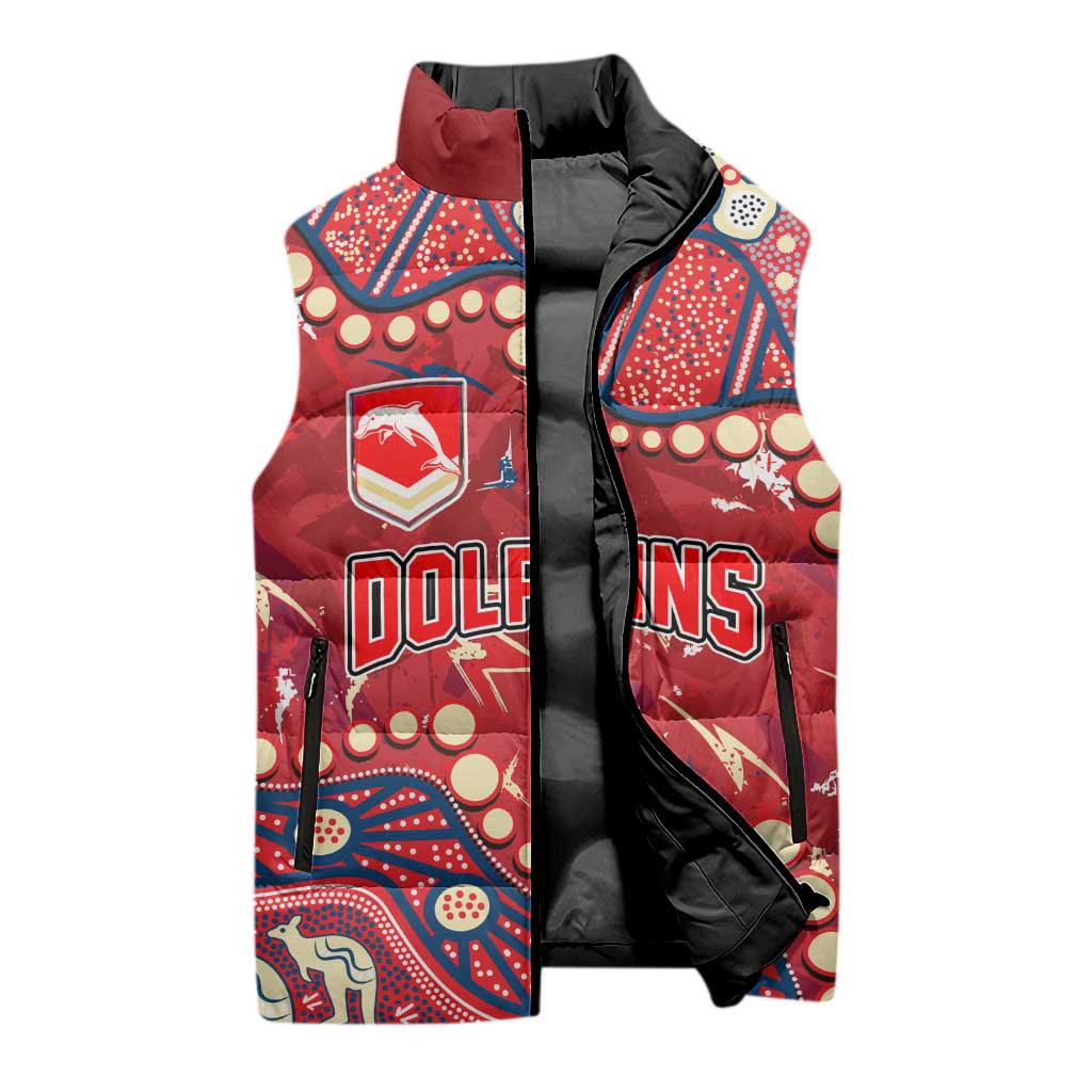 Personalized Dolphins Rugby Sleeveless Puffer Jacket Aboriginal Pattern with Graffiti Style Design