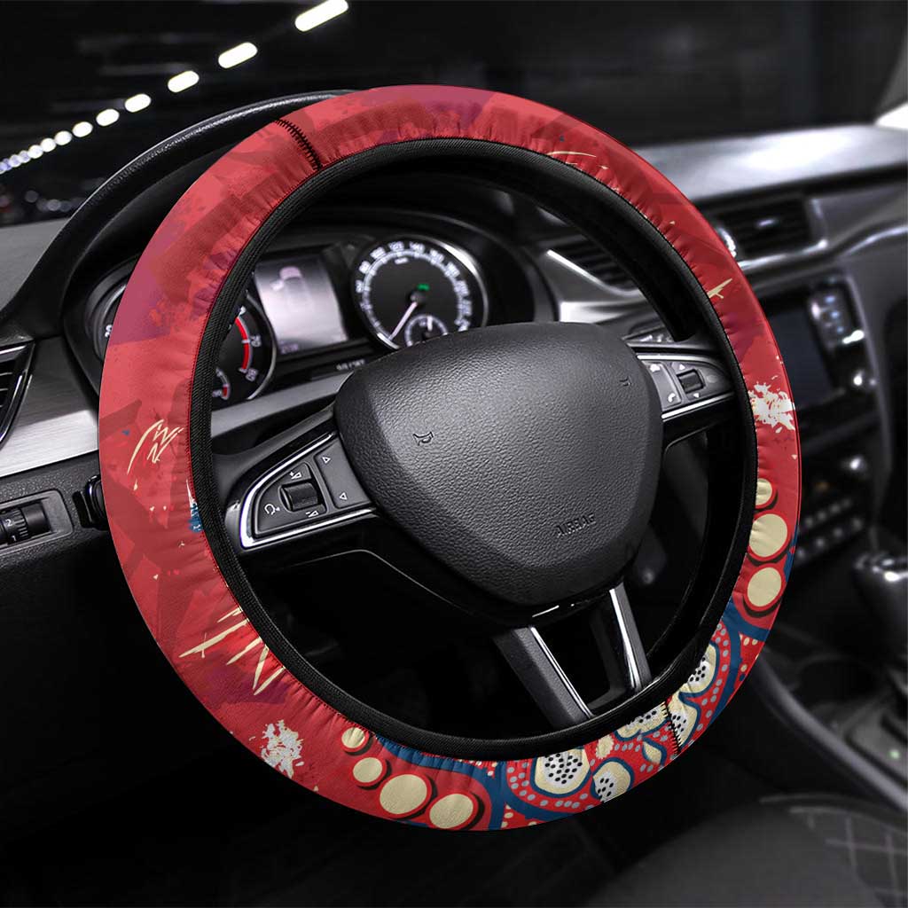 Dolphins Rugby Steering Wheel Cover Aboriginal Pattern with Graffiti Style Design