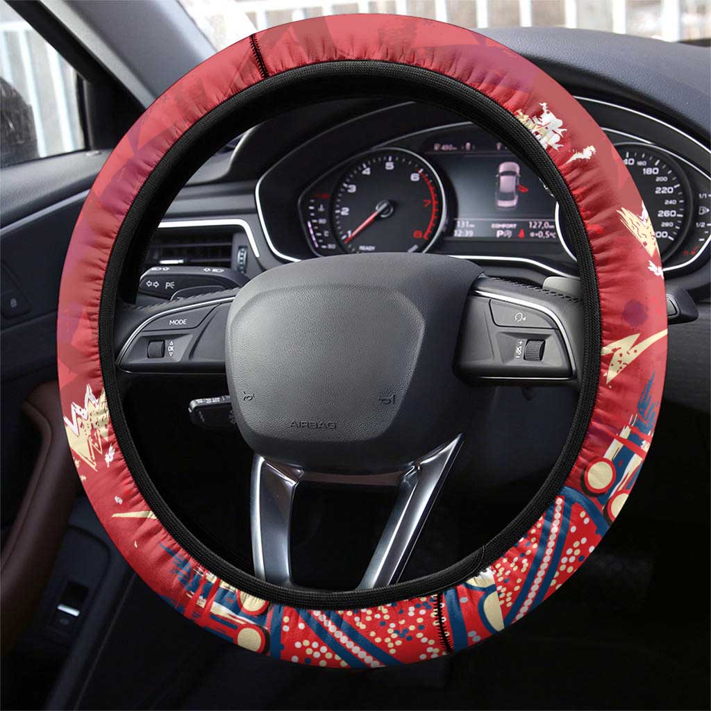 Dolphins Rugby Steering Wheel Cover Aboriginal Pattern with Graffiti Style Design