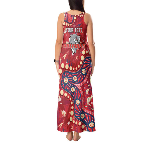Personalized Dolphins Rugby Tank Maxi Dress Aboriginal Pattern with Graffiti Style Design