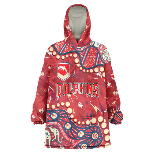 Personalized Dolphins Rugby Wearable Blanket Hoodie Aboriginal Pattern with Graffiti Style Design