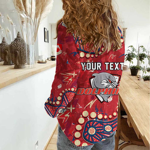 Personalized Dolphins Rugby Women Casual Shirt Aboriginal Pattern with Graffiti Style Design