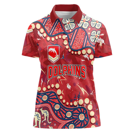 Personalized Dolphins Rugby Women Polo Shirt Aboriginal Pattern with Graffiti Style Design