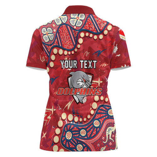 Personalized Dolphins Rugby Women Polo Shirt Aboriginal Pattern with Graffiti Style Design