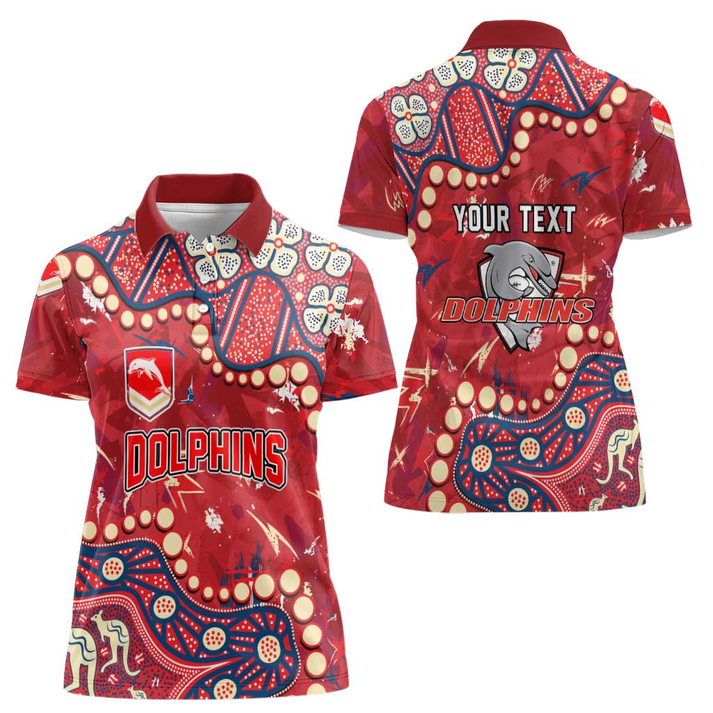 Personalized Dolphins Rugby Women Polo Shirt Aboriginal Pattern with Graffiti Style Design