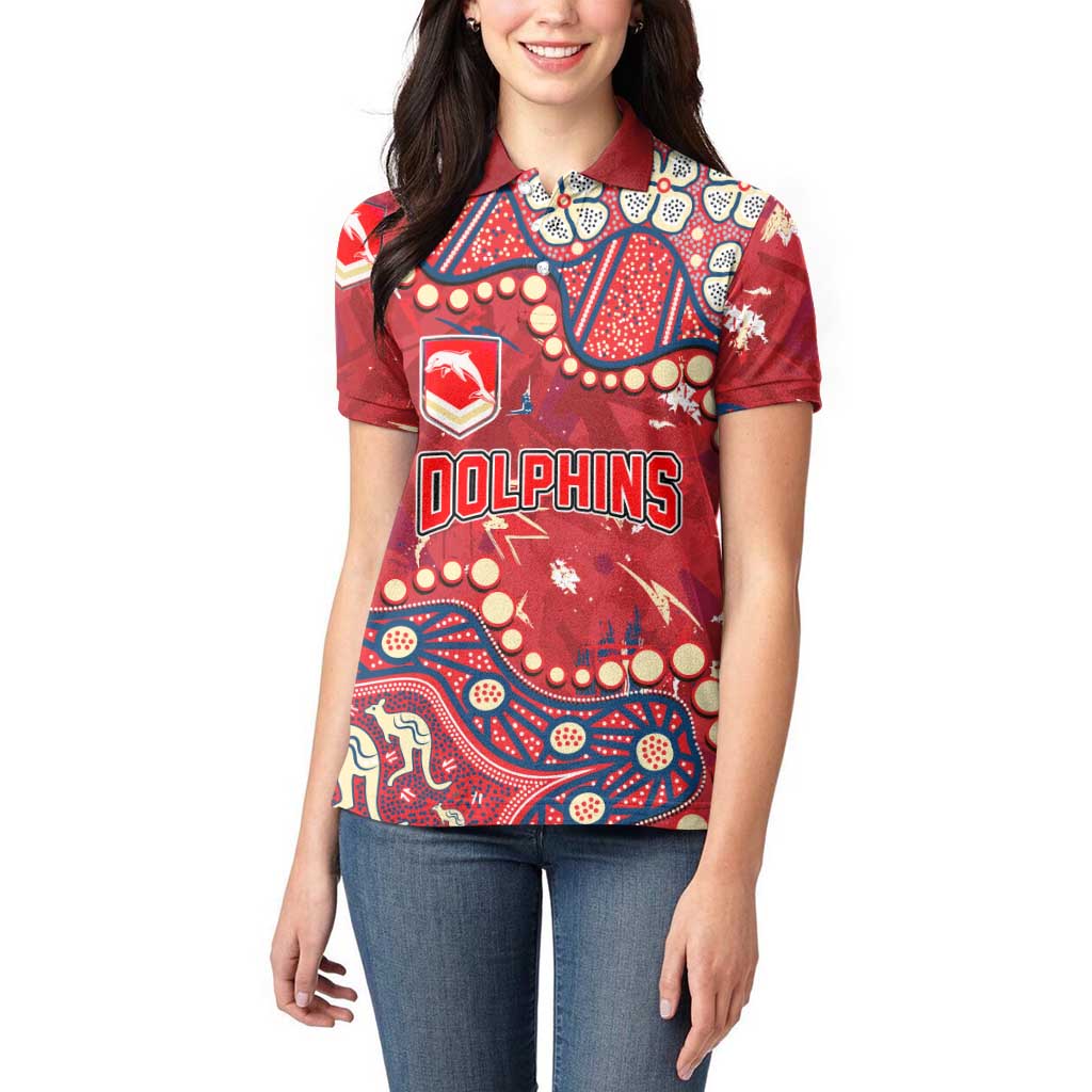 Personalized Dolphins Rugby Women Polo Shirt Aboriginal Pattern with Graffiti Style Design