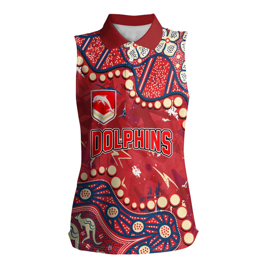 Personalized Dolphins Rugby Women Sleeveless Polo Shirt Aboriginal Pattern with Graffiti Style Design