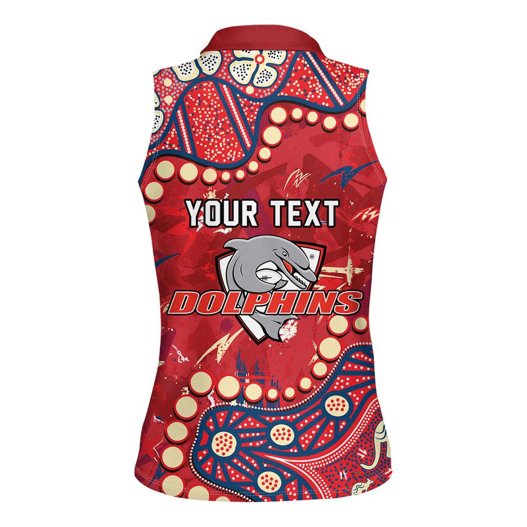 Personalized Dolphins Rugby Women Sleeveless Polo Shirt Aboriginal Pattern with Graffiti Style Design