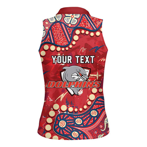 Personalized Dolphins Rugby Women Sleeveless Polo Shirt Aboriginal Pattern with Graffiti Style Design