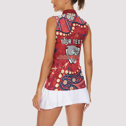 Personalized Dolphins Rugby Women Sleeveless Polo Shirt Aboriginal Pattern with Graffiti Style Design