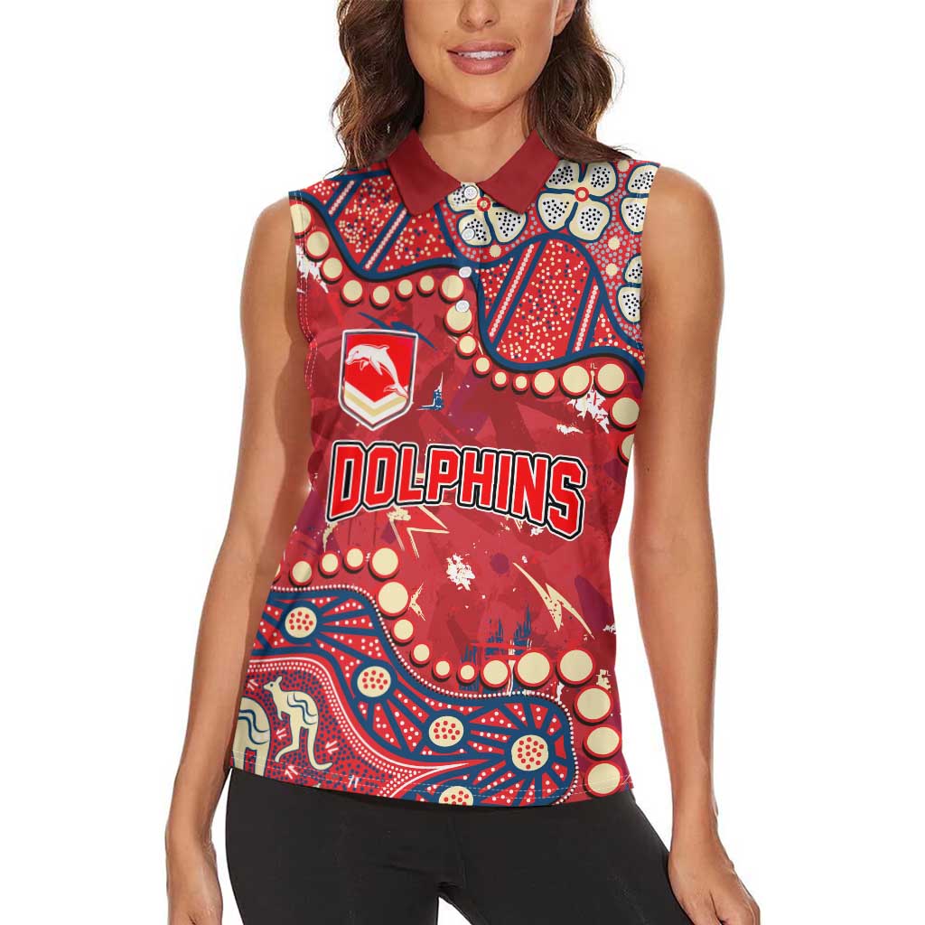 Personalized Dolphins Rugby Women Sleeveless Polo Shirt Aboriginal Pattern with Graffiti Style Design