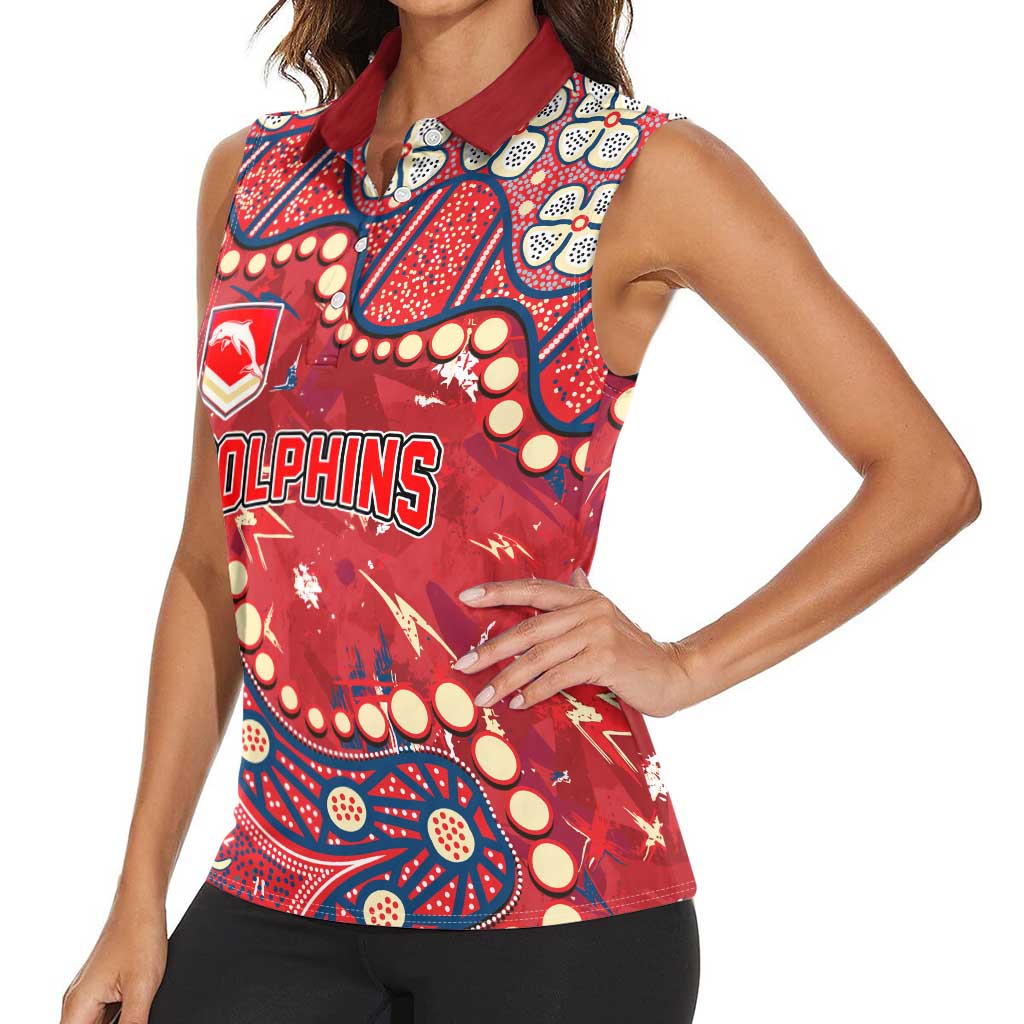 Personalized Dolphins Rugby Women Sleeveless Polo Shirt Aboriginal Pattern with Graffiti Style Design