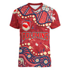 Personalized Dolphins Rugby Women V-Neck T-Shirt Aboriginal Pattern with Graffiti Style Design
