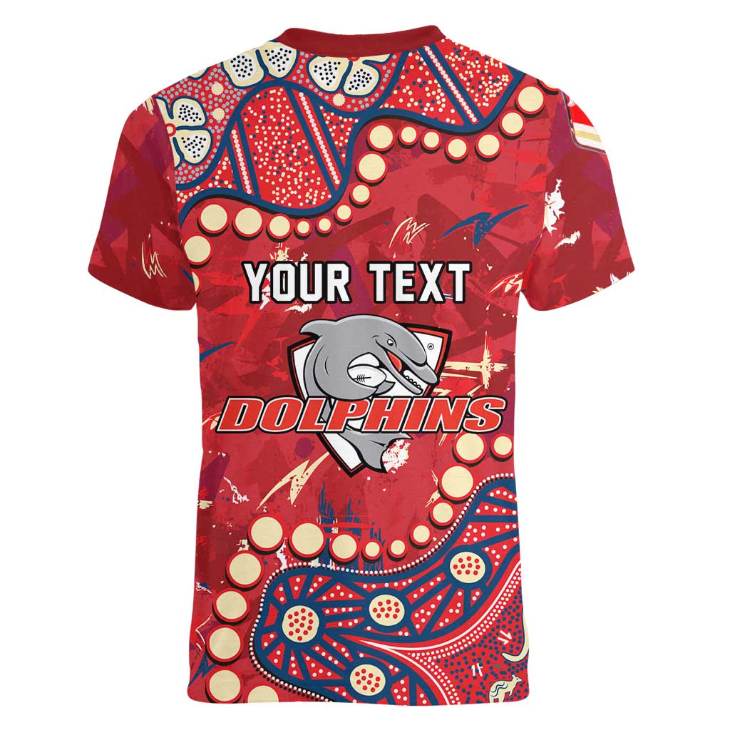 Personalized Dolphins Rugby Women V-Neck T-Shirt Aboriginal Pattern with Graffiti Style Design