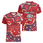 Personalized Dolphins Rugby Women V-Neck T-Shirt Aboriginal Pattern with Graffiti Style Design