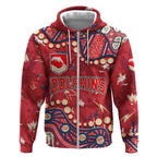 Personalized Dolphins Rugby Zip Hoodie Aboriginal Pattern with Graffiti Style Design