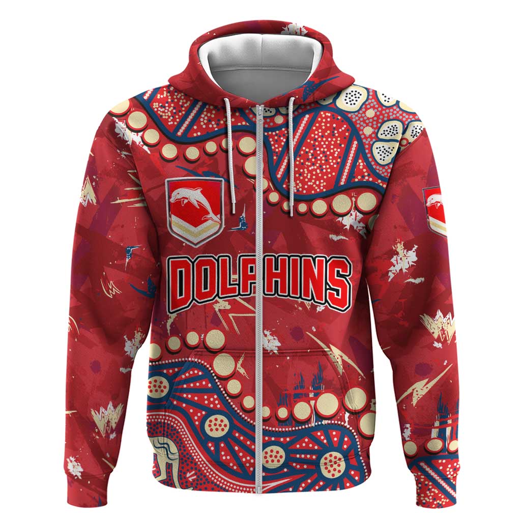 Personalized Dolphins Rugby Zip Hoodie Aboriginal Pattern with Graffiti Style Design