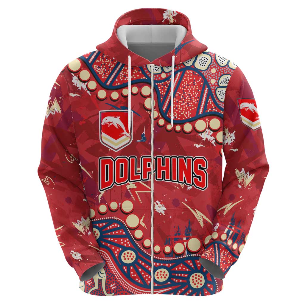 Personalized Dolphins Rugby Zip Hoodie Aboriginal Pattern with Graffiti Style Design