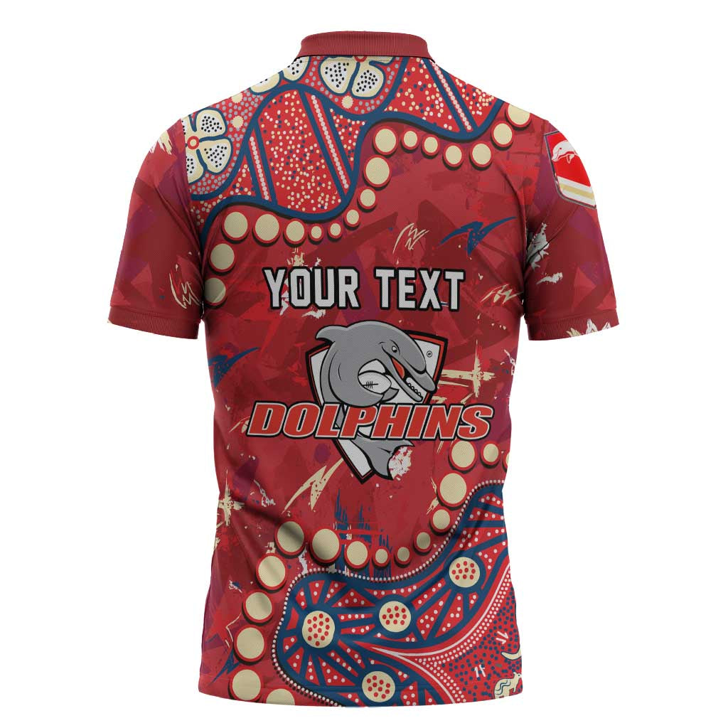 Personalized Dolphins Rugby Zipper Polo Shirt Aboriginal Pattern with Graffiti Style Design