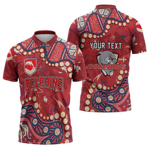 Personalized Dolphins Rugby Zipper Polo Shirt Aboriginal Pattern with Graffiti Style Design