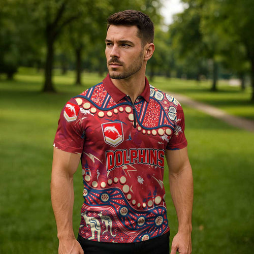 Personalized Dolphins Rugby Zipper Polo Shirt Aboriginal Pattern with Graffiti Style Design