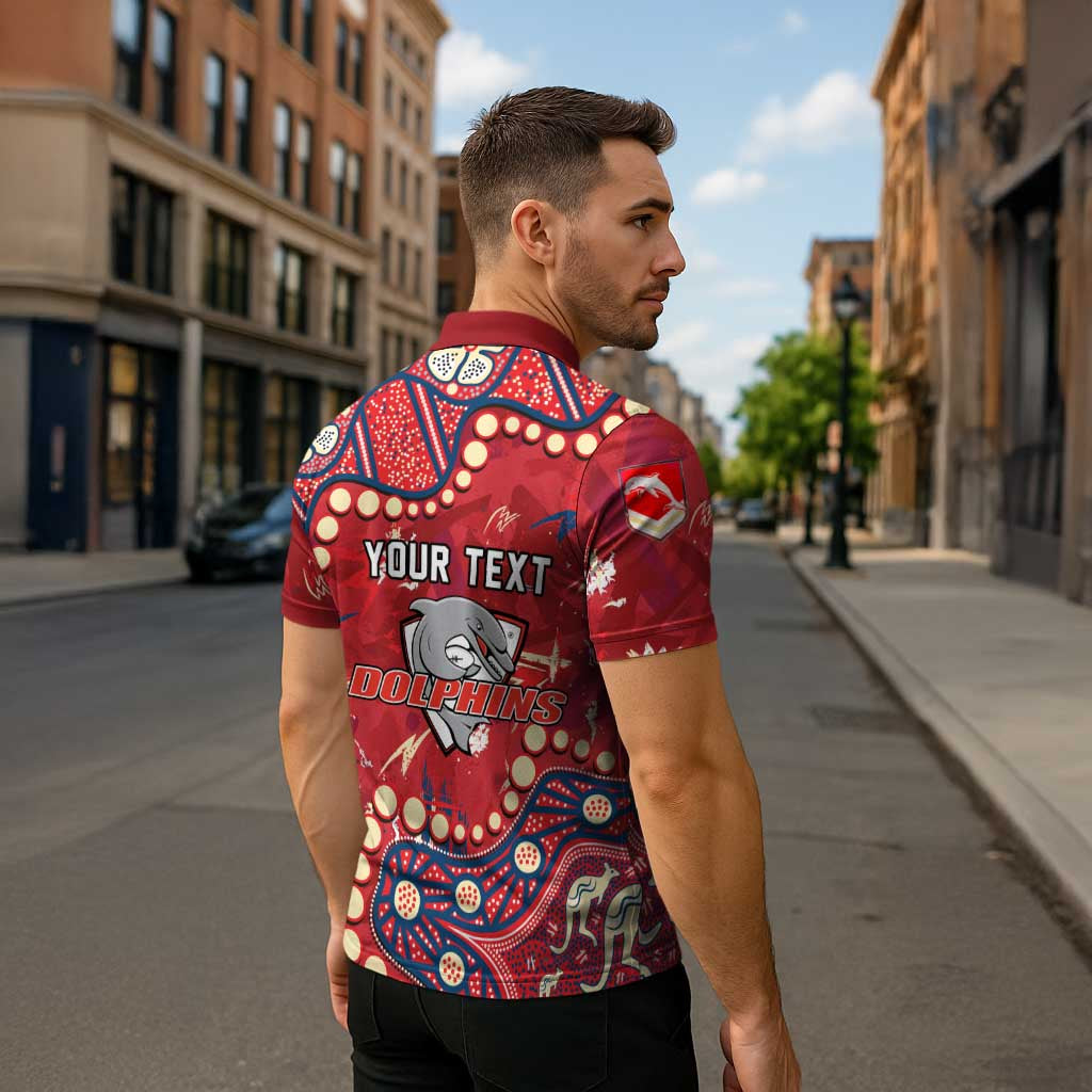 Personalized Dolphins Rugby Zipper Polo Shirt Aboriginal Pattern with Graffiti Style Design