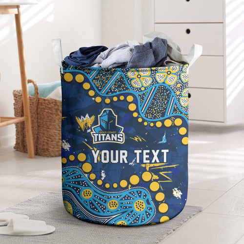 Personalized Gold Coast Titans Laundry Basket Aboriginal Pattern with Graffiti Style Design