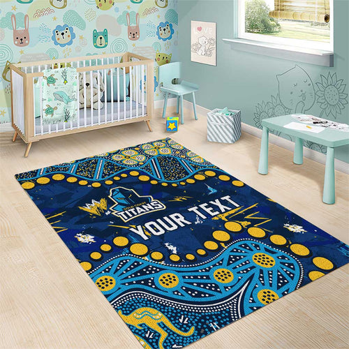 Personalized Gold Coast Titans Area Rug Aboriginal Pattern with Graffiti Style Design