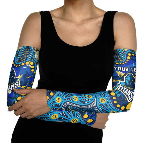 Personalized Gold Coast Titans Arm Sleeves Aboriginal Pattern with Graffiti Style Design