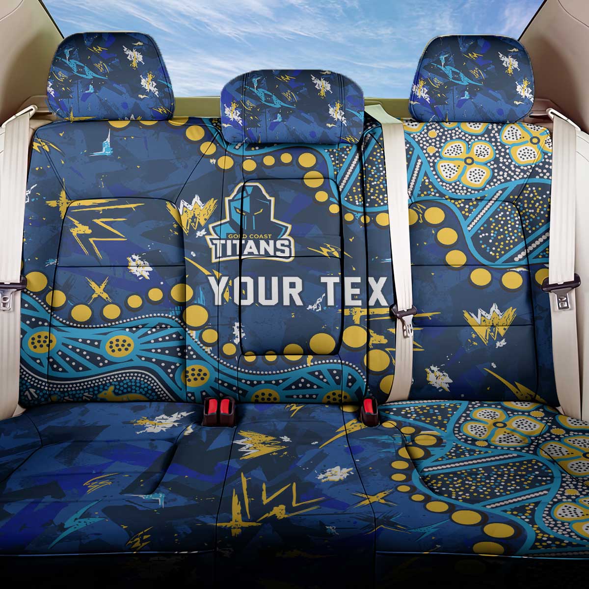 Personalized Gold Coast Titans Back Car Seat Cover Aboriginal Pattern with Graffiti Style Design