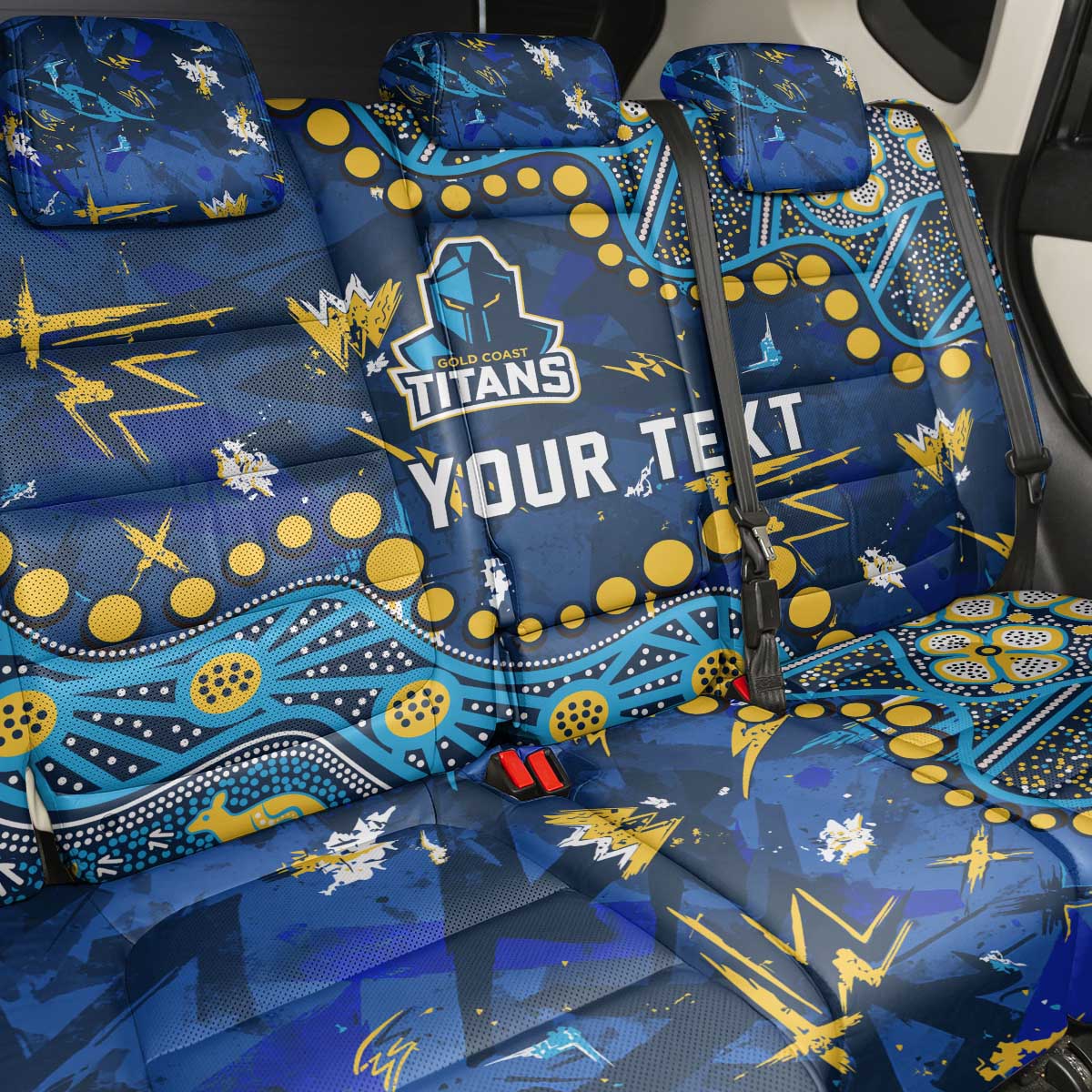 Personalized Gold Coast Titans Back Car Seat Cover Aboriginal Pattern with Graffiti Style Design