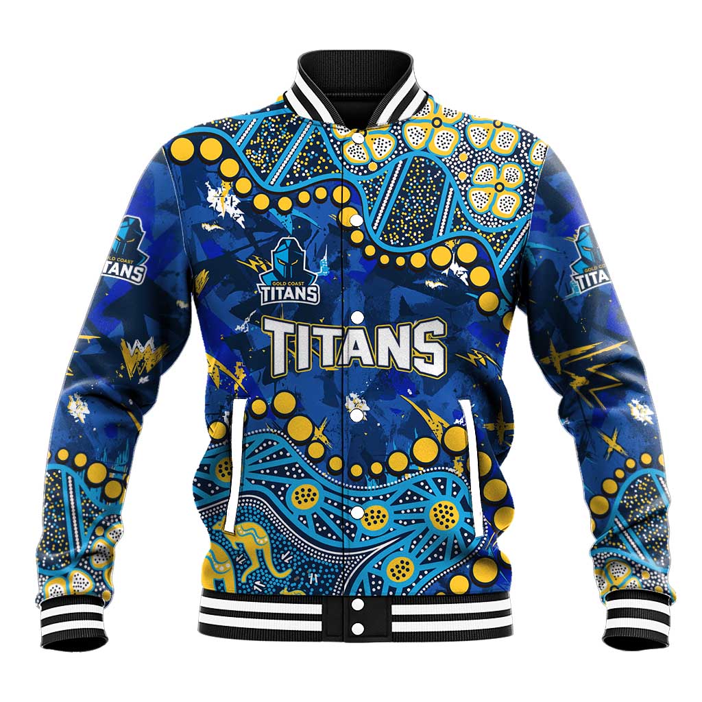 Personalized Gold Coast Titans Baseball Jacket Aboriginal Pattern with Graffiti Style Design