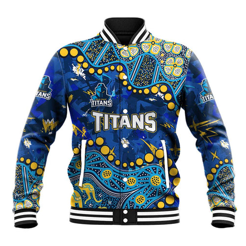 Personalized Gold Coast Titans Baseball Jacket Aboriginal Pattern with Graffiti Style Design