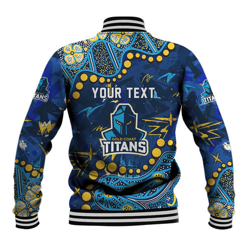 Personalized Gold Coast Titans Baseball Jacket Aboriginal Pattern with Graffiti Style Design