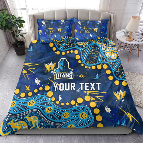Personalized Gold Coast Titans Bedding Set Aboriginal Pattern with Graffiti Style Design