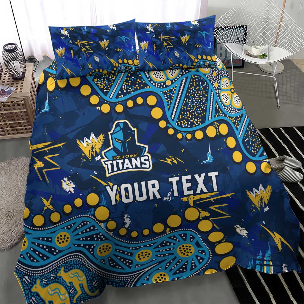 Personalized Gold Coast Titans Bedding Set Aboriginal Pattern with Graffiti Style Design