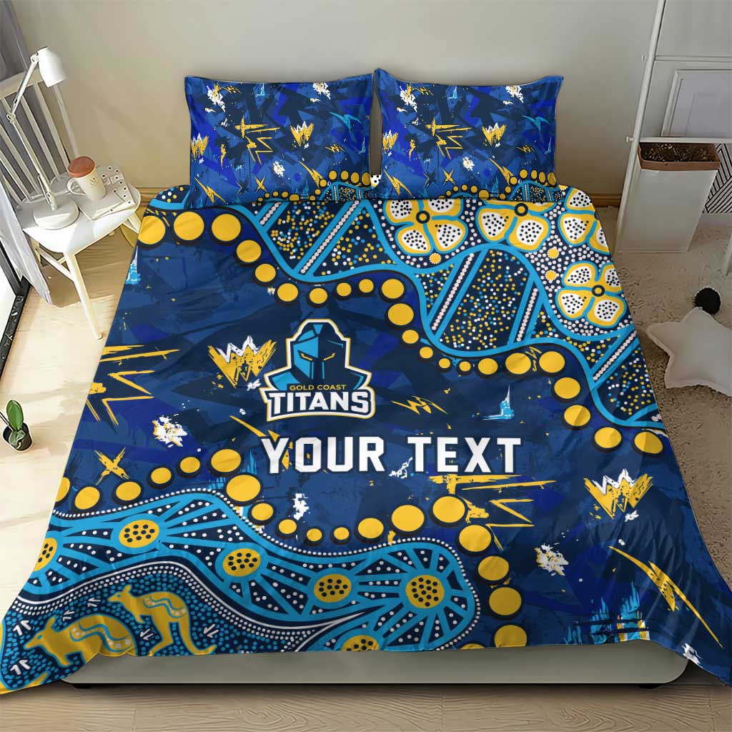 Personalized Gold Coast Titans Bedding Set Aboriginal Pattern with Graffiti Style Design
