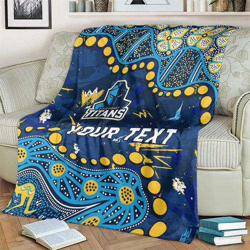 Personalized Gold Coast Titans Blanket Aboriginal Pattern with Graffiti Style Design